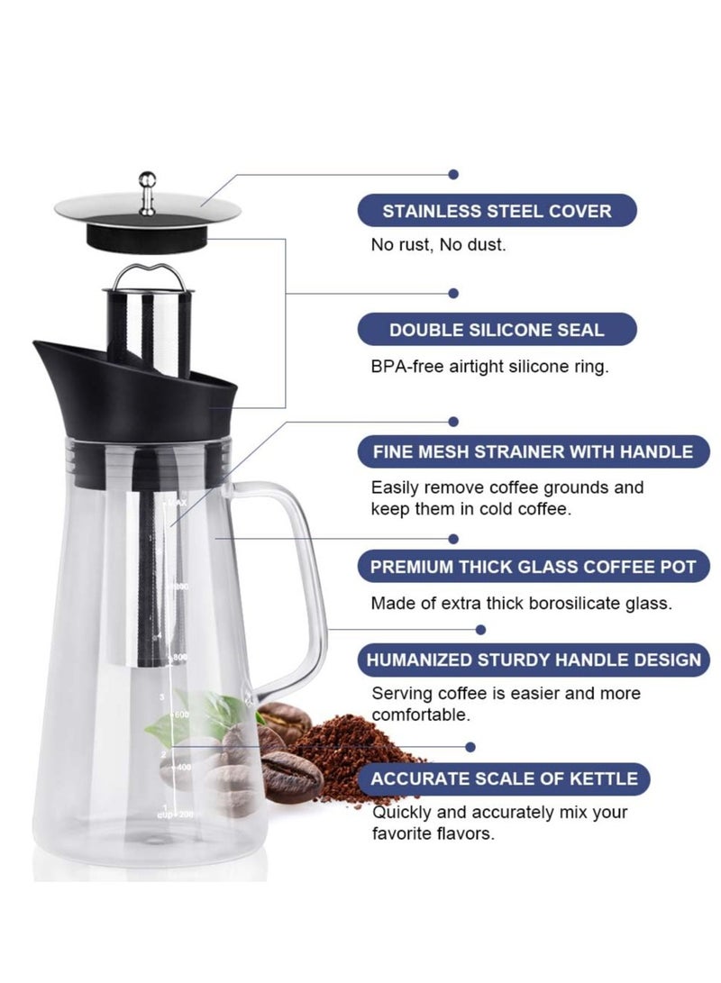 Cold Brew Coffee Maker, 1400ml Iced coffee maker Machine, with Removable 304 Stainless Steel Fine Mesh Infuser, Cold Brew Coffee Iced Hot Tea Maker - Image 3
